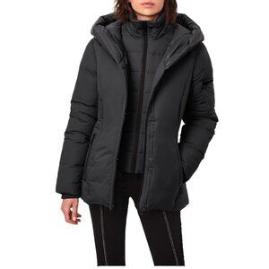 NEW Bernardo Large Black Puffer Coat Layered Hooded Water Resistant Winter $180